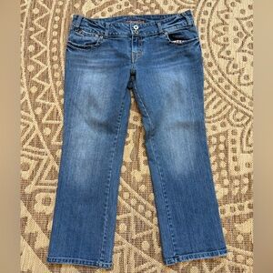 American Eagle Jeans Women's Sz 14 Stretch Crop Whiskered Medium Wash Y2K